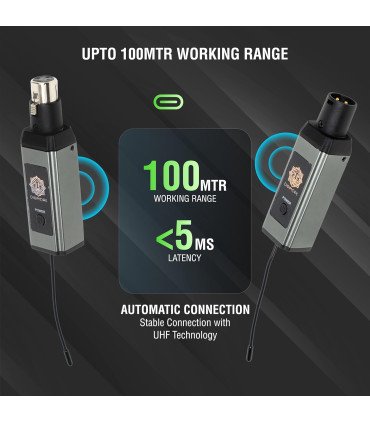 Digimore D-710 Wireless XLR & Guitar Transmitter/Receiver, 164ft Range, Rechargeable 1000mAh Battery