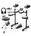 Donner DED-80 Electric Drum Set offers 180 sounds, mesh drums, and includes pedals, throne, sticks, and headphones.